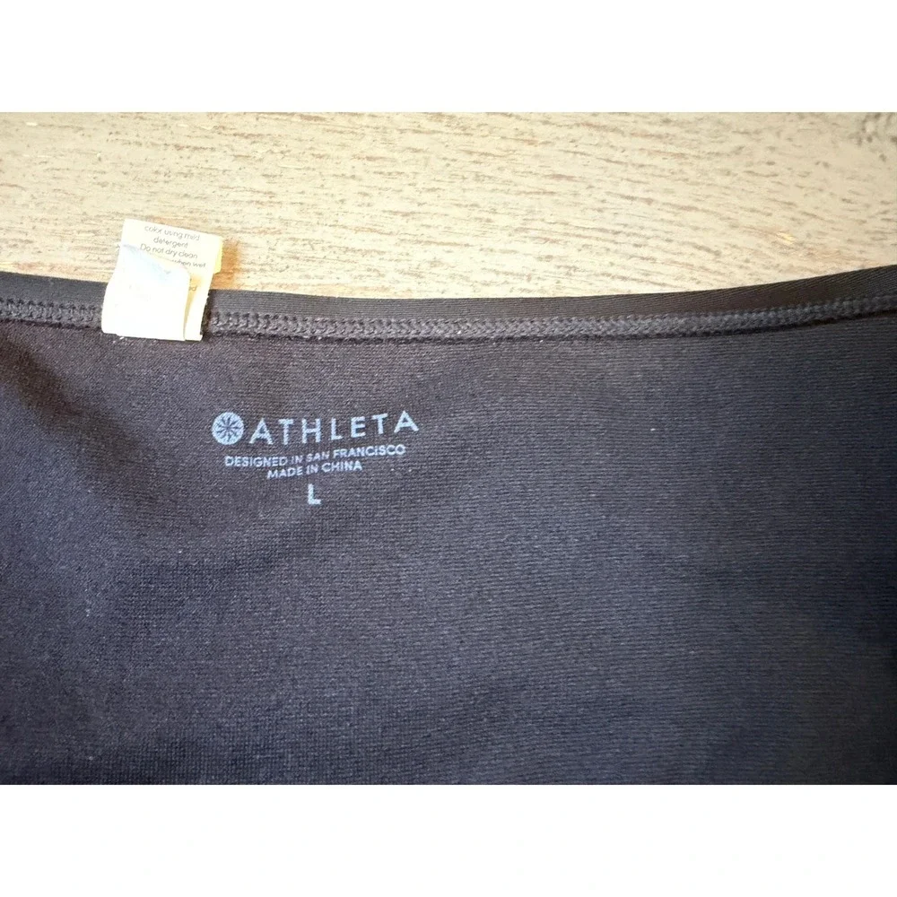Athleta Womens Black Bikini Bottom Mid Rise Ruched Sides Swim Brief Large